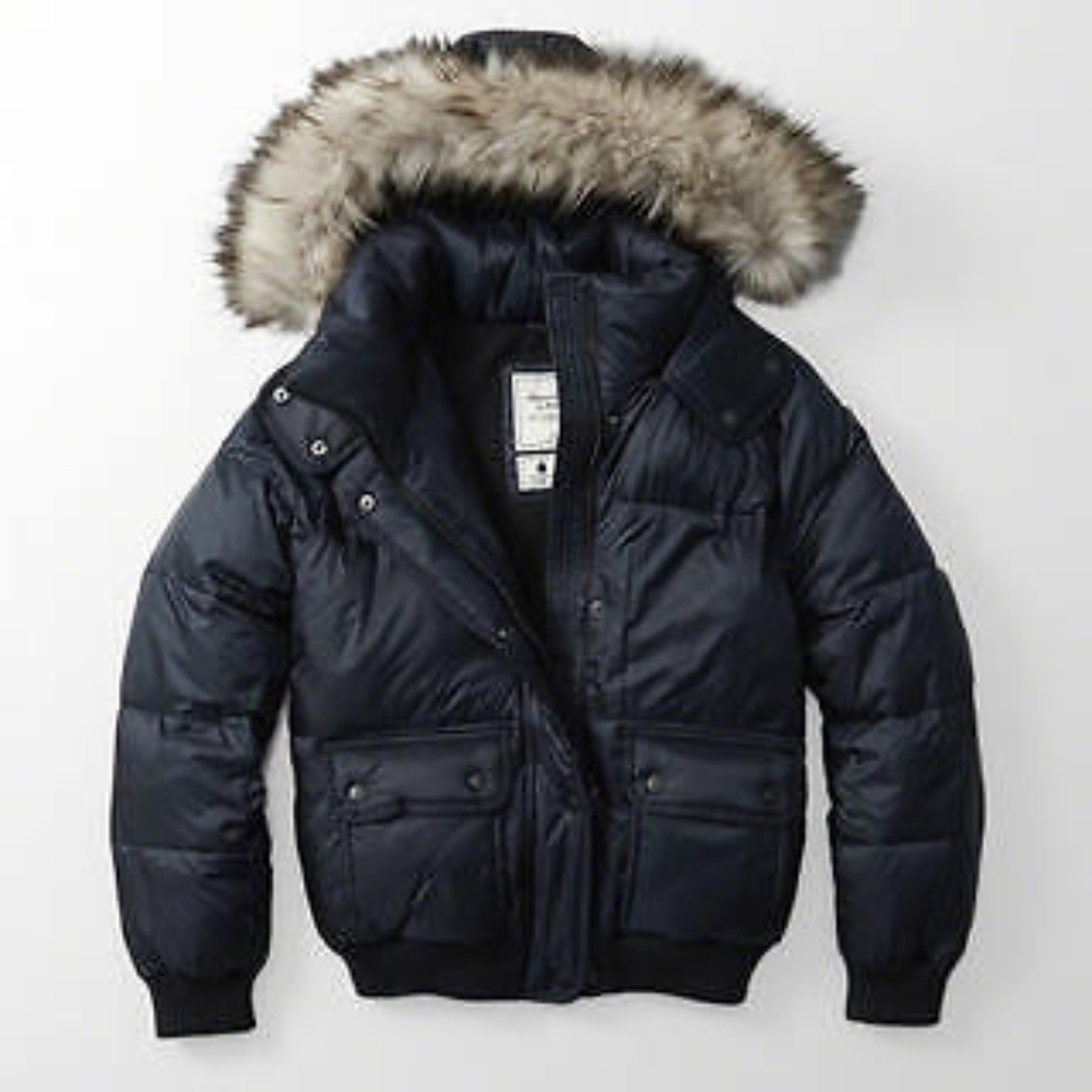 NEW Abercrombie hooded navy blue puffer jacket